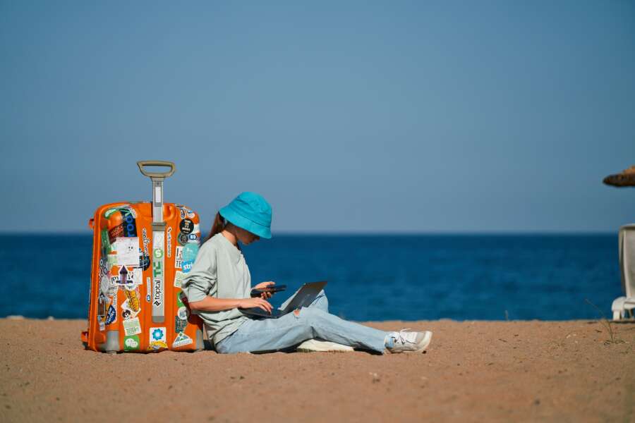 laptop at the beach